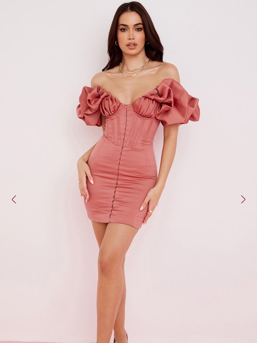 House of CB Dusty Rose Off-Shoulder Corset Mini Dress
